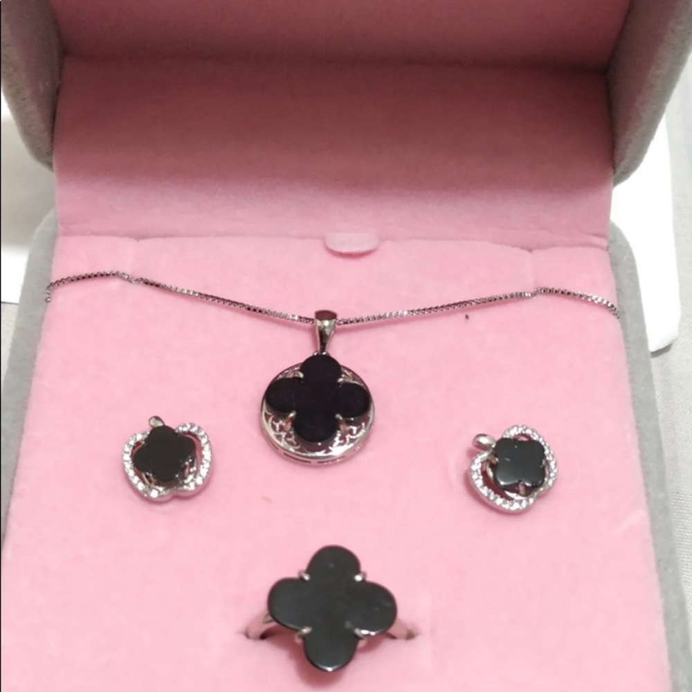 Authentic type a black jade pendant ring earring